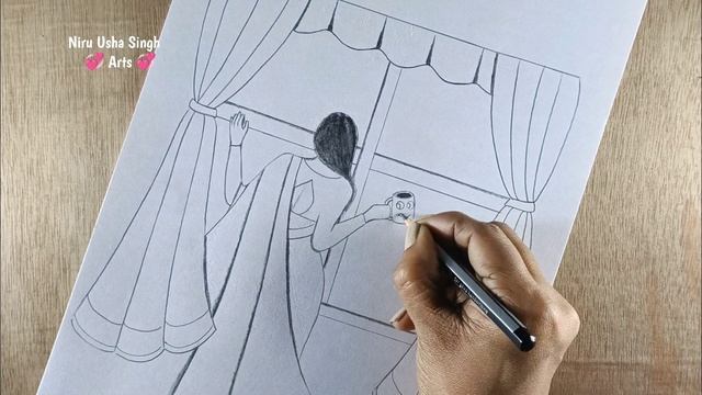 How to draw a Traditional Girl With saree Beside the window || Traditional Girl Drawing | Drawing смотреть онлайн