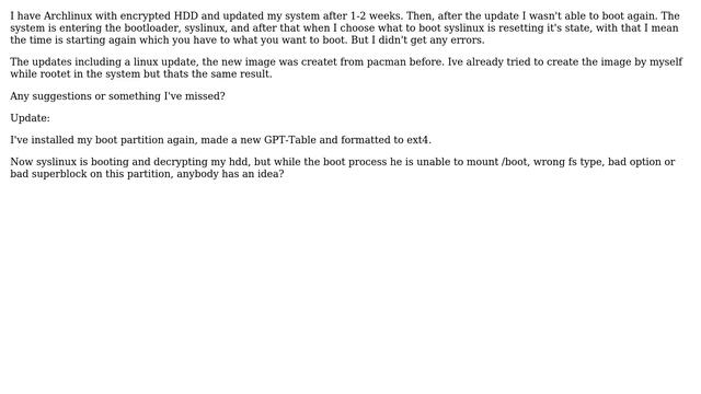 Arch Linux dosen't go over bootloader after update смотреть онлайн