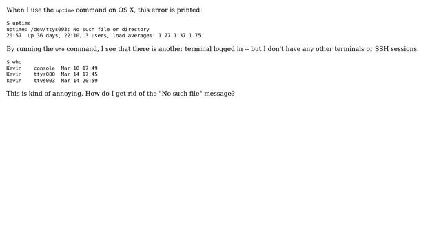 Apple: uptime: /dev/ttys003: No such file or directory смотреть онлайн