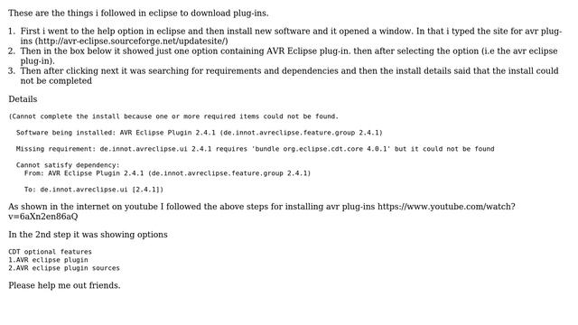 Ubuntu: AVR plugins not able to install in Eclipse. It says missing requirements смотреть онлайн