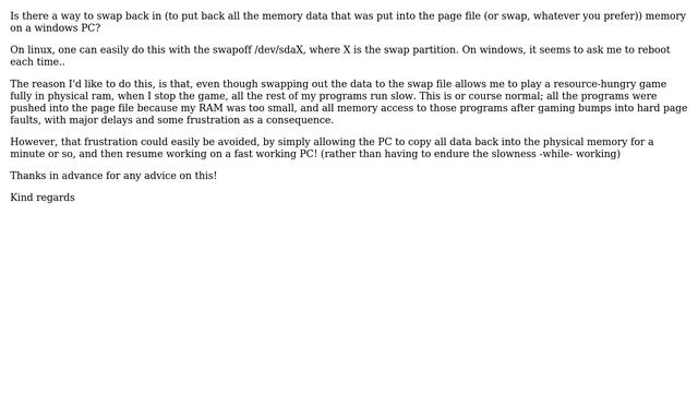 How to "swap in" again memory from page file to physical memory in Windows at once (like linux... смотреть онлайн