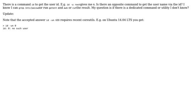 Unix & Linux: command to get username via id смотреть онлайн