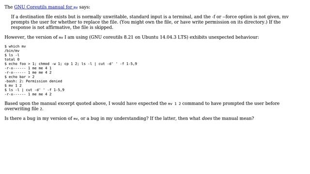 Unix & Linux: mv overwrites read-only file without prompting смотреть онлайн
