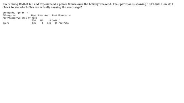 Unix & Linux: Redhat 6.6 root partition is showing 100% full after power failure (2 Solutions!!) смотреть онлайн