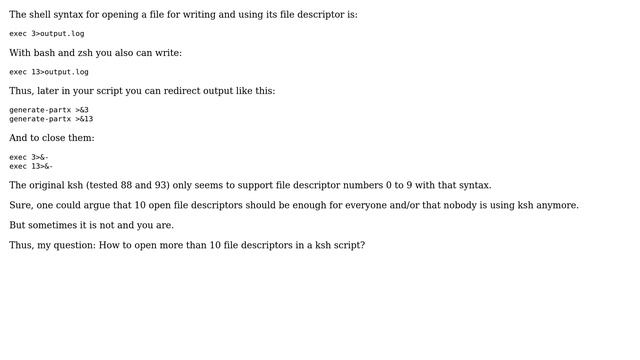Unix & Linux: Opening more than 10 file descriptors with ksh смотреть онлайн