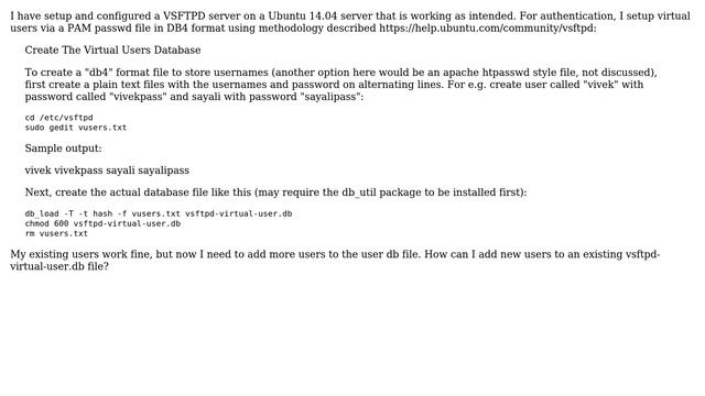 How to add new virtual users to an existing VSFTPD virtual user database in DB4 format? смотреть онлайн