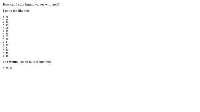 Unix & Linux: Summing minutes and seconds with awk смотреть онлайн