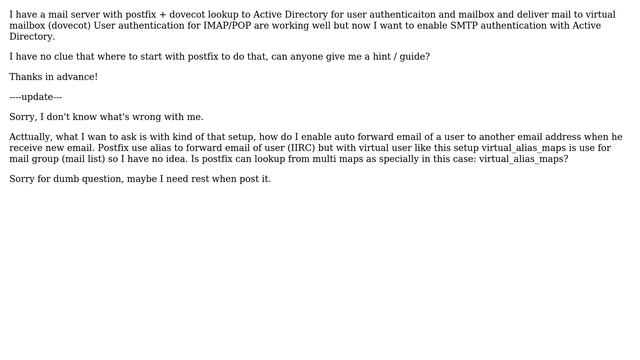 Auto forward email for mail system use Postfix + Dovecot authenticate against Active Directory смотреть онлайн