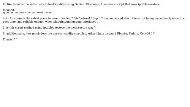 Most secure way to have IPtables auto-loaded using Debian / Linux смотреть онлайн