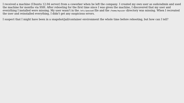 How do I know if I'm in a jail, container, snapshot, etc. environment? смотреть онлайн