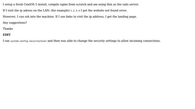 DevOps & SysAdmins: centos: nginx + thin webserver, incoming connections not allowed смотреть онлайн