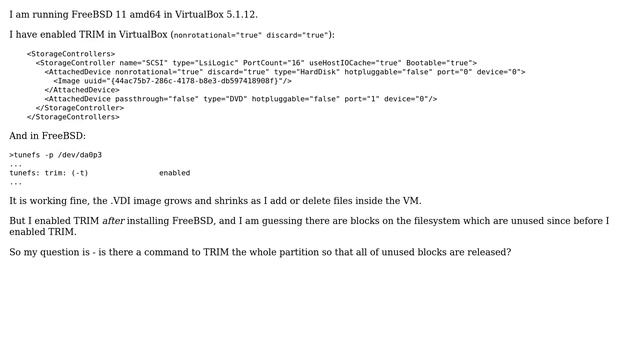 How to TRIM the whole partition in FreeBSD to save space in VirtualBox? смотреть онлайн