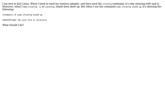 Unix & Linux: wlan0 not showing in ifconfig and "sudo ifconfig wlan0" does not work смотреть онлайн