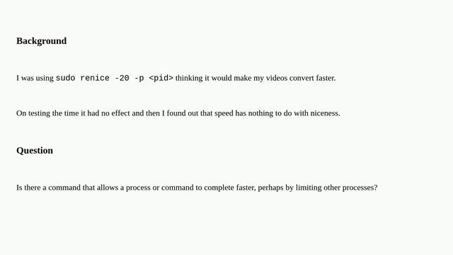 Unix: Is there a command to make another command or process complete faster? смотреть онлайн