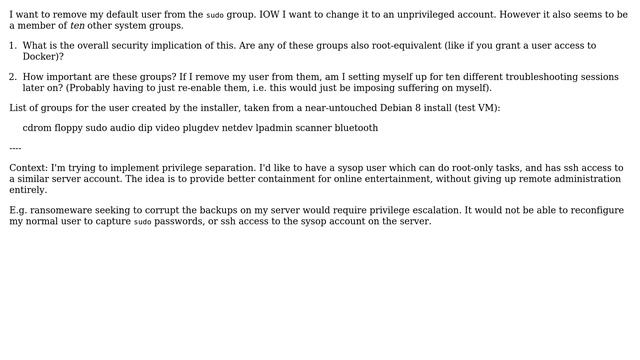 Significance of groups assigned to user by Debian installer (only)? смотреть онлайн