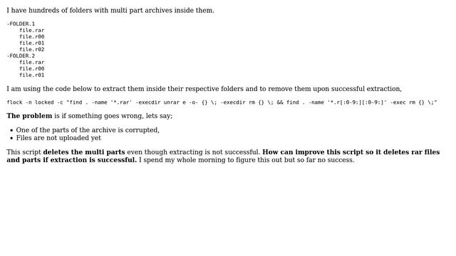 How to find multi part rar archives, extract them into their directories and remove them if... смотреть онлайн