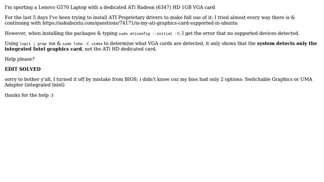 Ubuntu doesn't detect my ATI VGA card, only Intel, using 'lspci смотреть онлайн