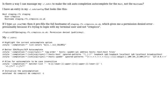 Unix & Linux: zsh ssh autocomplete Host instead of Hostname from ~/.ssh/hosts смотреть онлайн