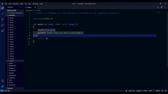 C program to find distance travelled by the equation(u=ut+at^2) || GTU PPS lab experiments #7 смотреть онлайн