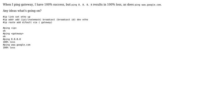 On arch linux ping on gateway but not on 8.8.8.8 смотреть онлайн