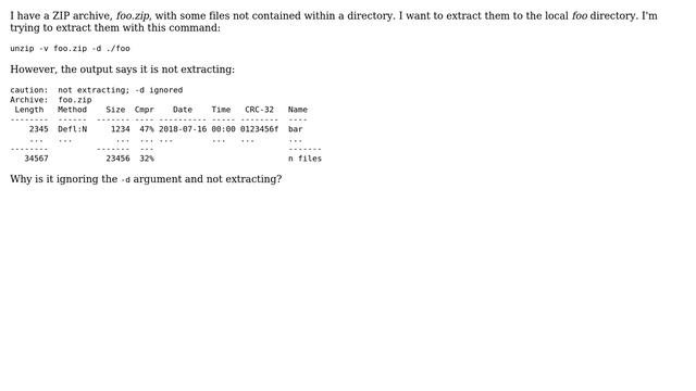 Unix & Linux: unzip not extracting: caution: not extracting; -d ignored смотреть онлайн