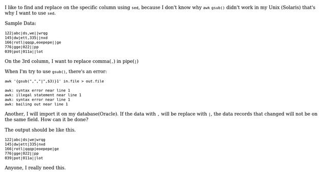 Unix & Linux: Find and Replace on a particular column смотреть онлайн