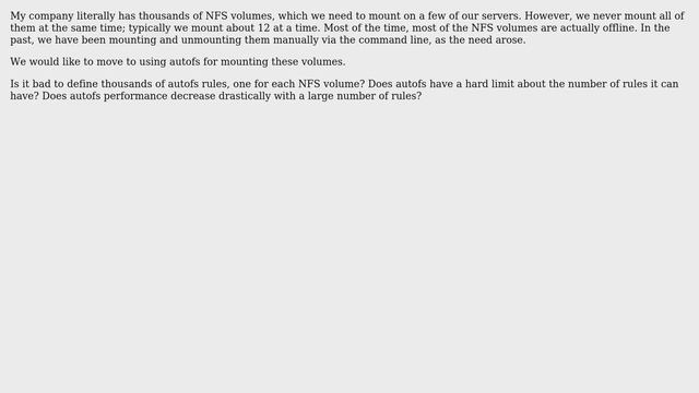 Unix & Linux: Is it bad to have thousands of autofs rules? смотреть онлайн