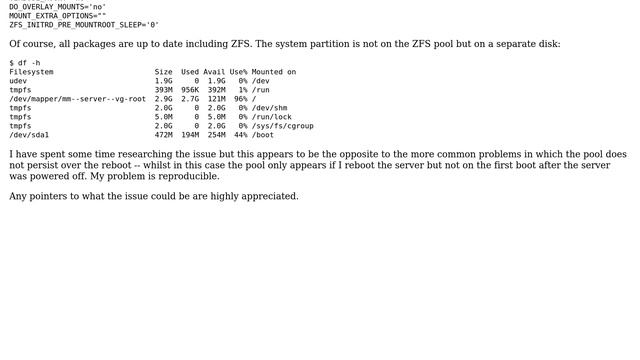 DevOps & SysAdmins: ZFS does not mount on first boot смотреть онлайн