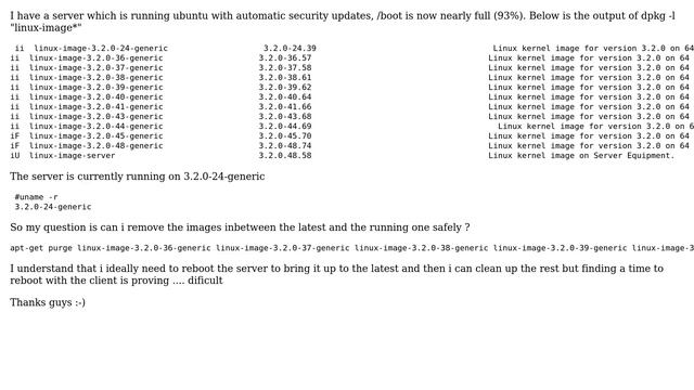 Server /boot partition is filling up, Can i apt-get remove images inbetween the current and the... смотреть онлайн