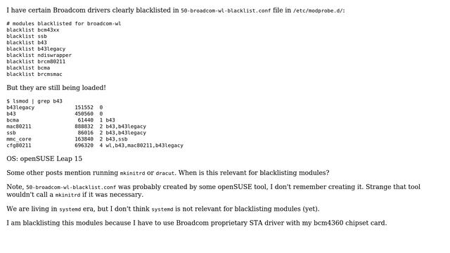 Unix & Linux: Blacklisted Broadcom drivers are still loaded смотреть онлайн