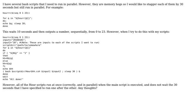 Unix & Linux: Bash script not sleeping when running scripts in parallel смотреть онлайн