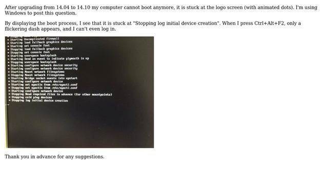 Ubuntu: Boot stuck on logo screen after upgrading from 14.04 to 14.10 смотреть онлайн