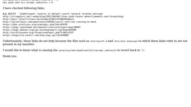 Unix & Linux: Linux- OPENSUSE ipv6 related configurations in sysctl.conf lost after reboot смотреть онлайн