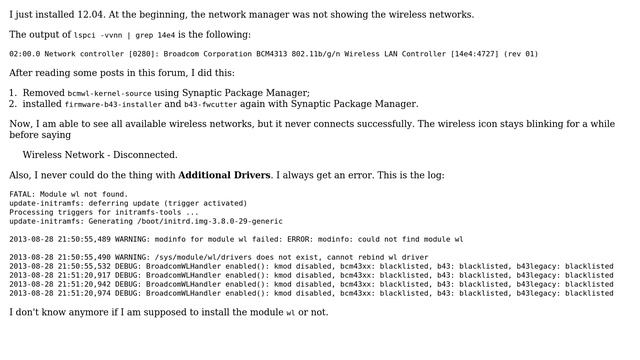 Ubuntu: Wifi with Broadcom BCM4313 does not work смотреть онлайн