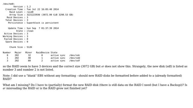 MDADM RAID-0 does not increased size after grow on AWS Linux with EBS смотреть онлайн