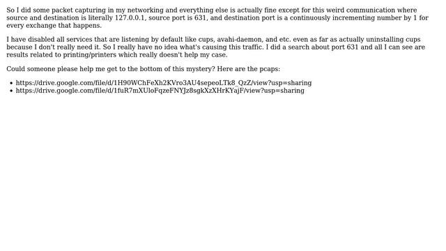 I have a loopback traffic in linux involving port 631 and I have no idea what is causing it смотреть онлайн