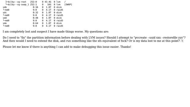 LVM: How should I attempt to recover from PV and possible LV corruption? смотреть онлайн