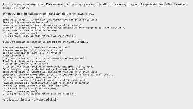 Unix & Linux: libpam-ck-connector causing apt-get to fail смотреть онлайн