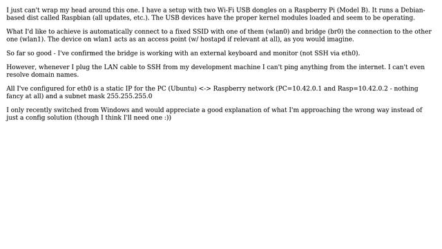 Unix & Linux: Two Wi-Fi dongles bridge and LAN for SSH смотреть онлайн