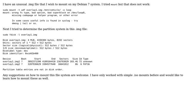 Unix & Linux: How do I mount this .img file in Debian 7 properly? смотреть онлайн