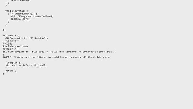 Compile a string into a callable object in C++: a simple JIT based on system, dlopen and dlsym смотреть онлайн