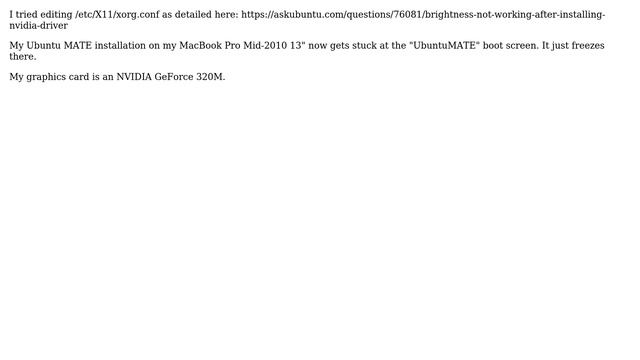 Ubuntu gets stuck at boot screen (freeze, not black) after attempting brightness fix for NVIDIA... смотреть онлайн