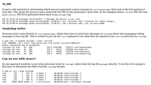 Unix & Linux: Is There An Easy Way To Check Which Program Wrote To /var/log/messages?