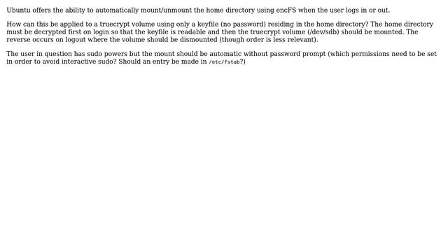Unix & Linux: Auto-mount/unmount truecrypt volume on login/logout смотреть онлайн