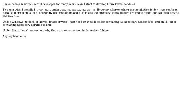 Unix & Linux: Why does kernel-devel contain so many "empty" directories? смотреть онлайн