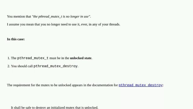 In C language, do pthread_mutex_t need to be released after use? смотреть онлайн