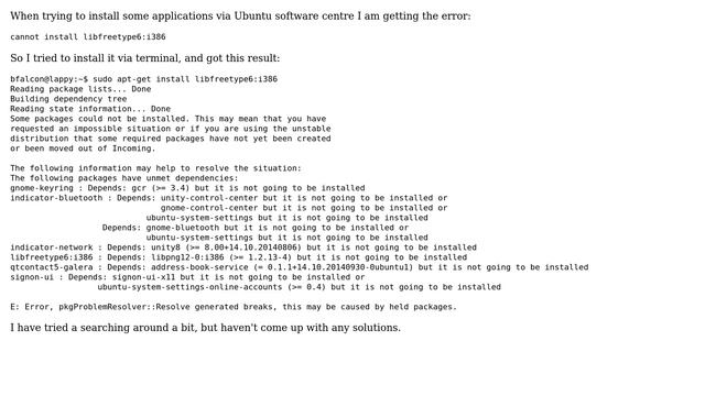 Ubuntu: Unable to install libfreetype6:i386 Ubuntu 14.10 64-Bit смотреть онлайн
