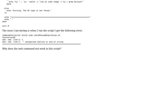 Unix & Linux: awk in ssh in su in a command substitution смотреть онлайн
