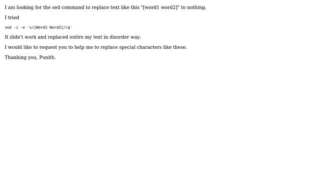 Unix & Linux: SED command to replace "[Word1 Word2]" to nothing смотреть онлайн