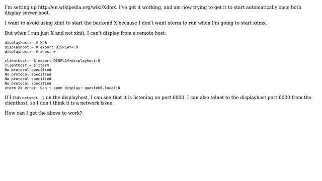 Unix & Linux: Can't display from remote host when running X, but can when running xinit смотреть онлайн